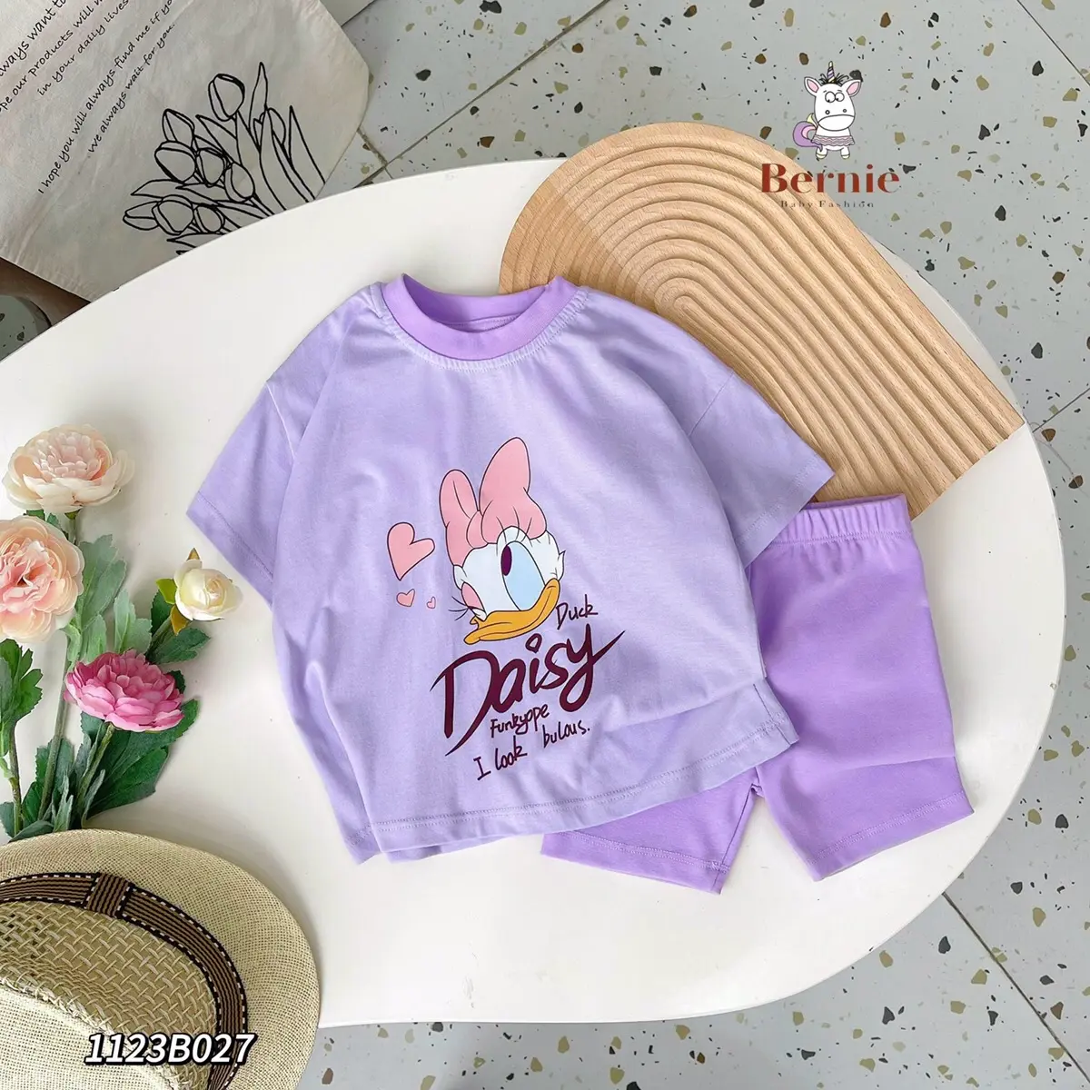 Bộ cotton bé gái, chất liệu cotton in hoạ tiết vịt daisy