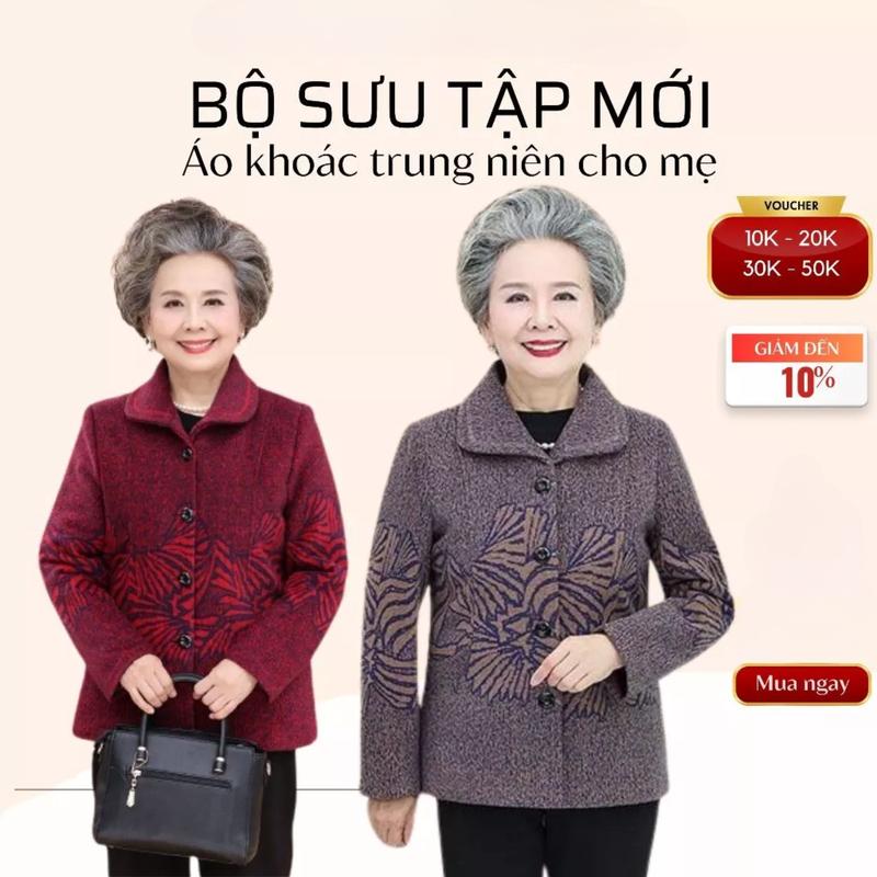 Áo khoác lót lông cho người già cực ấm cực sang áo dạ ấm áp cho mẹ Nữ Women