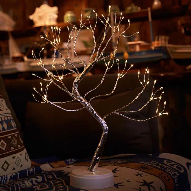 Product Introduction of Lampu Tidur Model Pohon Ranting Unik Colokan USB / Tenaga Baterai Dekorasi Kamar Kawat Tumblr Led/Led Tree Romantic Night Light Meja Samping Tempat Tidur Hadiah Ulang Tahun Lamp Led Plastik 7