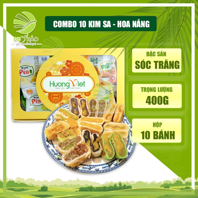 Hộp quà Hoa Nắng Combo 10 vị bánh pía kim sa Sóc Trăng, Bánh pía Tân Huê Viên 10 bánh 10 vị - Hương Việt