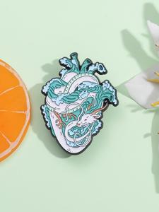 Broche Creativo en Forma de Corazón con Ondas del Océano, Insignia de Moda de Aleación para Mujeres y Hombres, Pin de Esmalte Adecuado para Mochilas, Jeans, Bufandas, Decoración de Sombreros