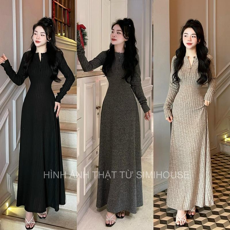 Váy Body Len Dáng Xoè Tay Dài QC / Đầm len tay dài   - Nữ Women Dress