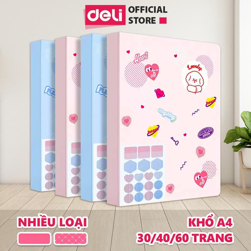 [Mẫu mới 60 lá - tặng kẹp tài liệu] File lá file đựng tài liệu A4 30/40/60 lá Deli - Tệp đựng tài liệu, lưu giữ hình ảnh, sổ lưu ảnh siêu âm, giấy khám Bìa file lưu trữ nhiều ngăn học sinh