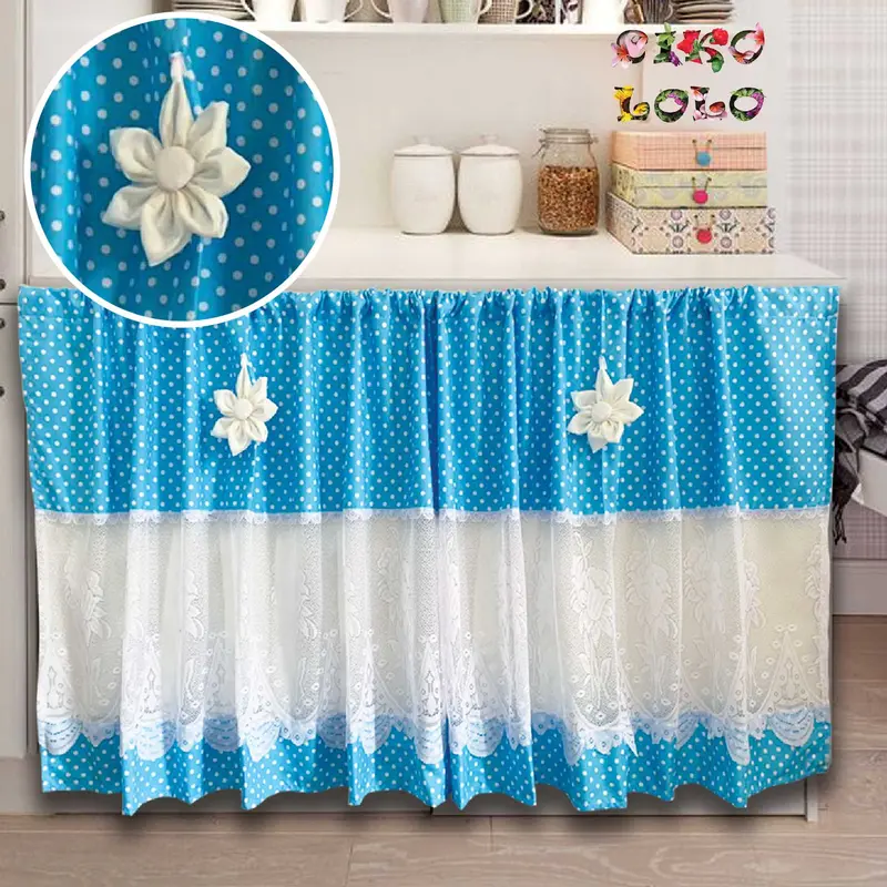 Gorden Kolong Dapur Polkadot Renda Tengah Bunga 4