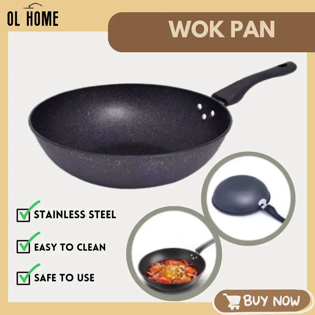 32CM Non-Stick Wok Pan - High-Quality Medical Stone Frying Pan with Durable Non-Stick Coating Cookware