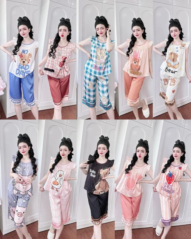 [38 tới 70kg] Bộ Ngủ Dễ thương Áo cánh tiên vải lụa xước mềm mát đồ bộ pijama mới