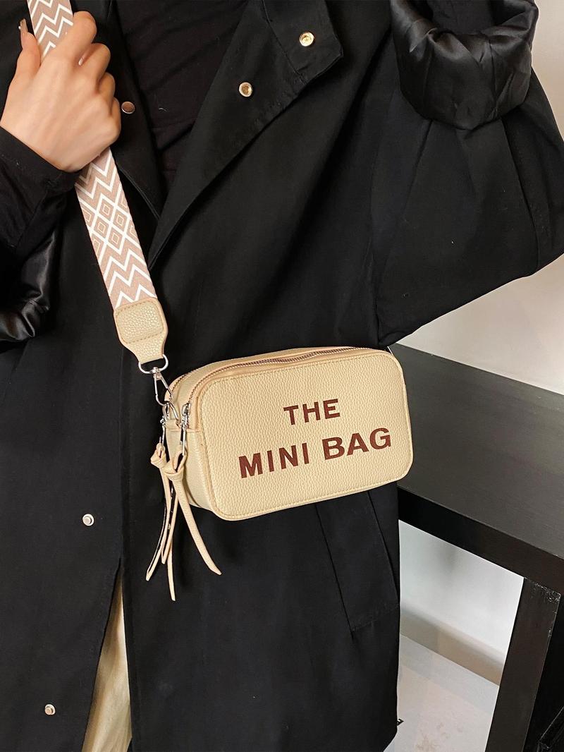 Product Introduction of Fashionable Letter Pattern Compact Crossbody Bag, Casual Versatile Zipper Beige Shoulder Bag for Women, Trendy All-match Commuter Bag for Daily Used,  Bags Crossbody, Everyday Bags 3