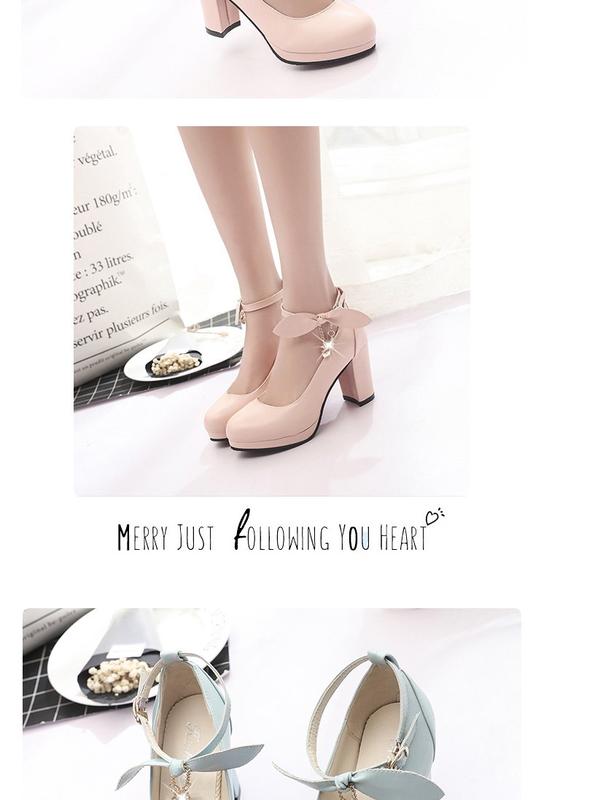 Product Introduction of Spring 2024 New Korean Style Sweet Low-Cut Pumps Women's Mid Heel Chunky Very High Heel Shoes with Buckle All-Matching Women's Fashion Shoes 17