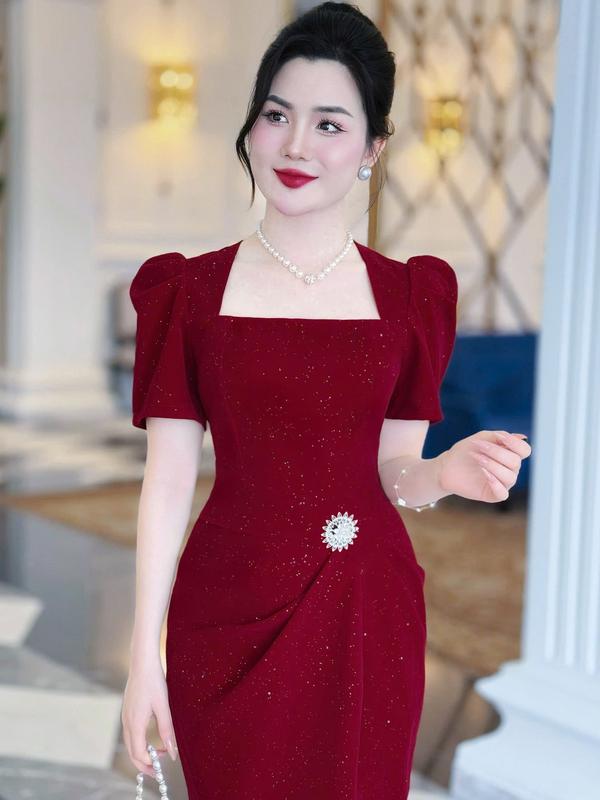 [MIỄN SHIP] MDU4571 Váy Nhung Tuyết Cao Cấp - Sắc Đỏ Kiêu Sa Và Mềm Mại Dành Cho Nữ Women Dress 3