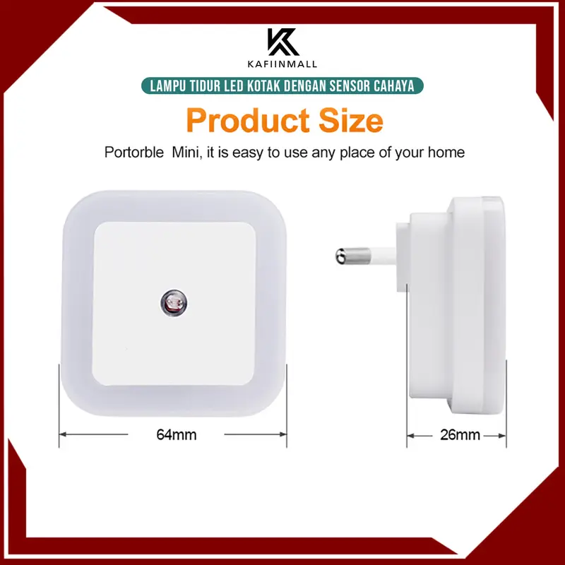 HORICI Lampu Tidur LED Kamar Kotak Dengan Sensor Cahaya / Lampu malam Kamar Plastik 3 watt 5