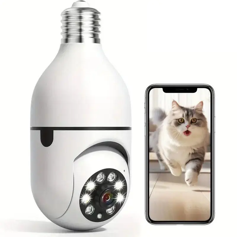 Human Tracking Function Bulb IP Camera, 355 Degree Panoramic/Tilt Wireless 2.4 G WiFi Security Cameras Compatible with E27 Base (No TF/SD Card)