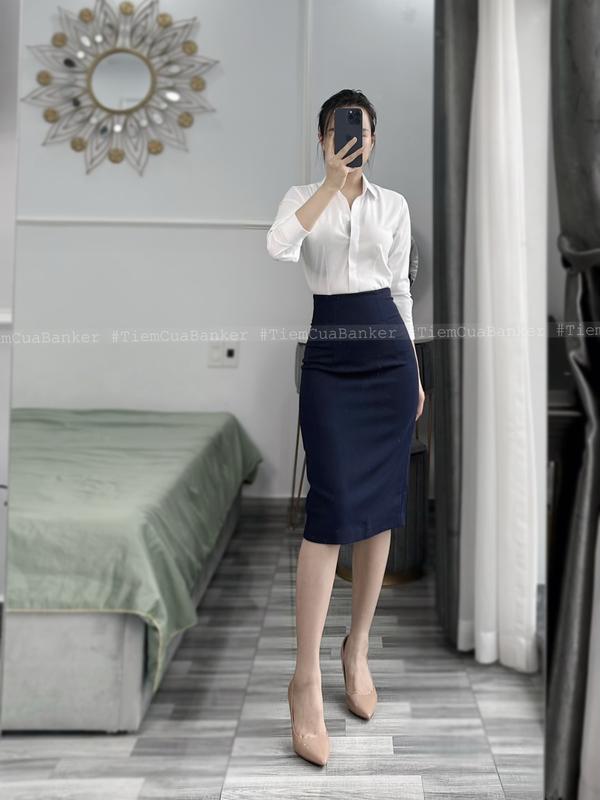 @tiemcuabanker Chân váy công sở bút chì ôm body xanh than dáng Dài - Ngắn chất co dãn 2 chiều hàng 1 lớp