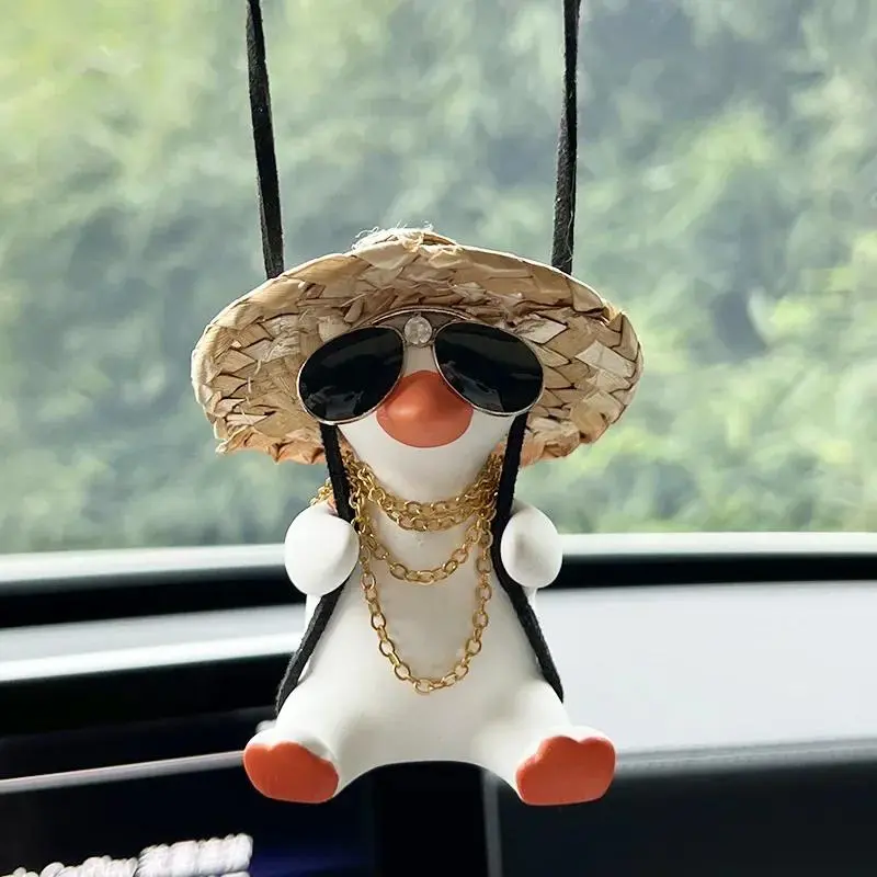 Cute Swinging Duck Design Car Ornament, Car Rearview Mirror Hanging Decoration, Car Interior Decoration Accessories for Women & Girls 0