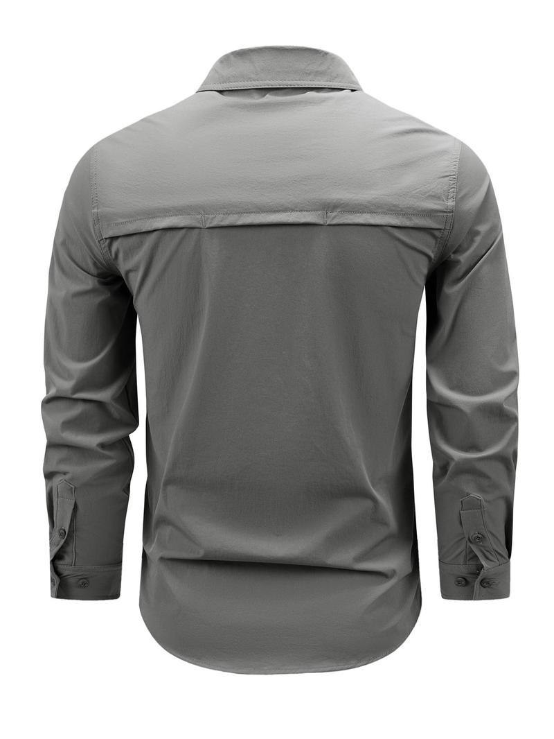 Product Introduction of Men's Solid Long Sleeve Button Up Shirt, Regular Fit Casual Quick Drying Breathable Sports Top for Outdoor Activities, Men's Clothes for All Seasons, Menswear 6