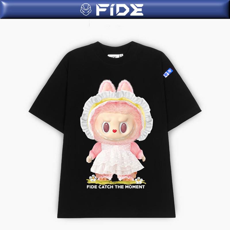 Áo thun FIDE LABUBU MOMOKO phông unisex form rộng local brand nam nữ cổ tròn oversize - AT80 Menswear Cotton Kem