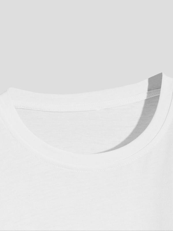 Women's Landscape & Letter Print Round Neck Tee, Casual Drop Shoulder Short Sleeve T-shirt for Daily Wear, Ladies Summer Top, Tshirt 2