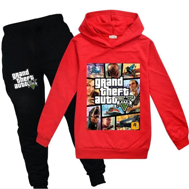 Product Introduction of Grand Theft Auto V GTA 5 Kids Pullover Clothes Sweatshirts+Pants 2pcs Sets Boys Cartoon Children Toddler Clothing Girls Outfits 4