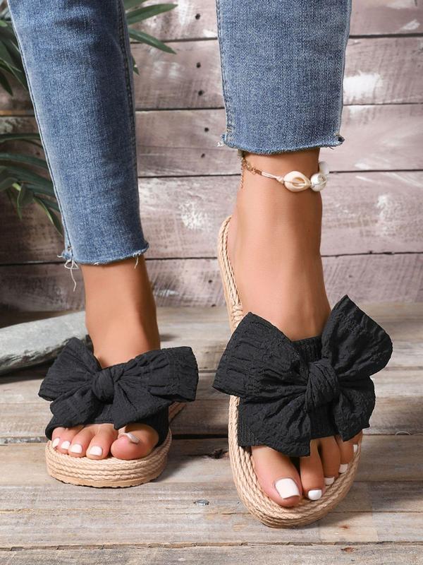 Women's Fashionable Bowknot Design Slides, Casual Comfortable Flat Sandals for Summer, Lightweight Breathable Shoes for Daily Wear, Girl 6