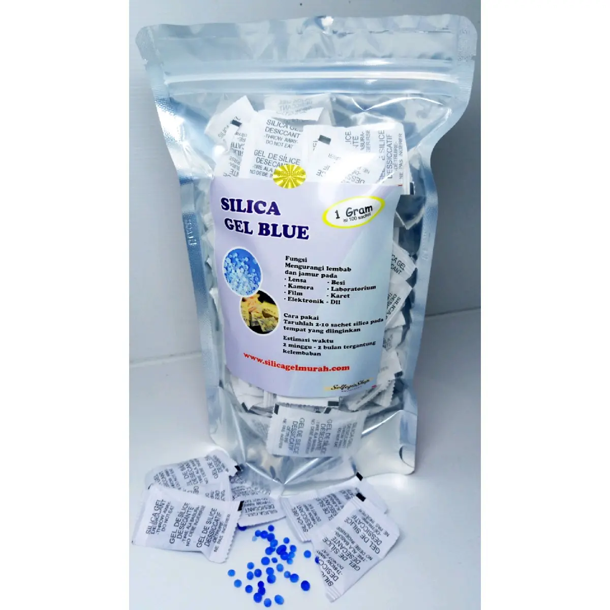 Silica gel blue silika gel biru solusi lembab jamur untuk non makanan seperti kamera barang elektronik alat listrik dry box box penyimpanan perhiasan dan non makanan