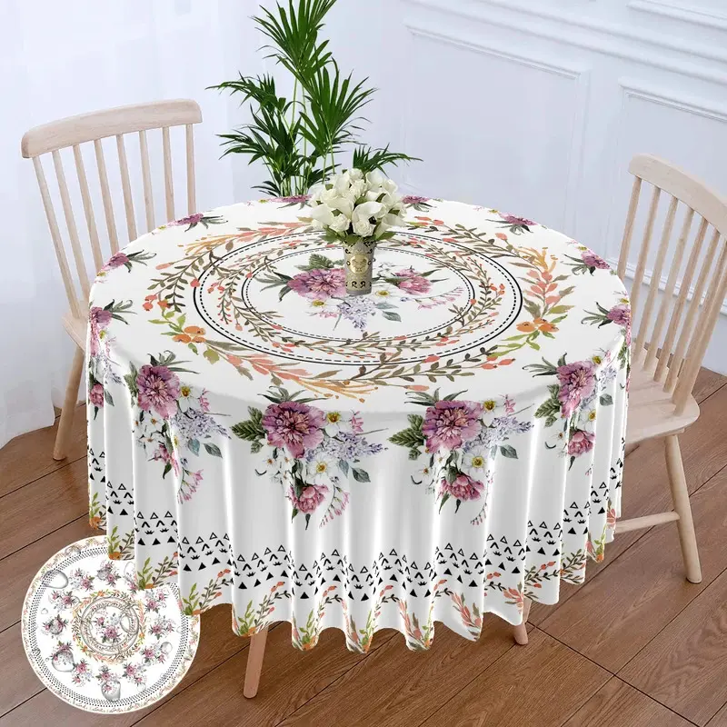 1PC Round Table Cloth With Floral Plantings Waterproof Color Table Cover Multi-Purpose 63-Inch Sunflower Tablecloth Suitable For Decorative Or Functional Use On Any Indoor Or Outdoor Dining Occasion