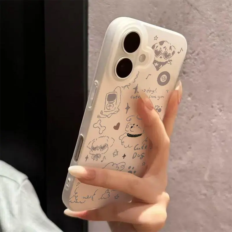 Matte Line Dog Suitable  16 Phone Case iPhone 15 Promax All Inclusive 14 Soft 12/13