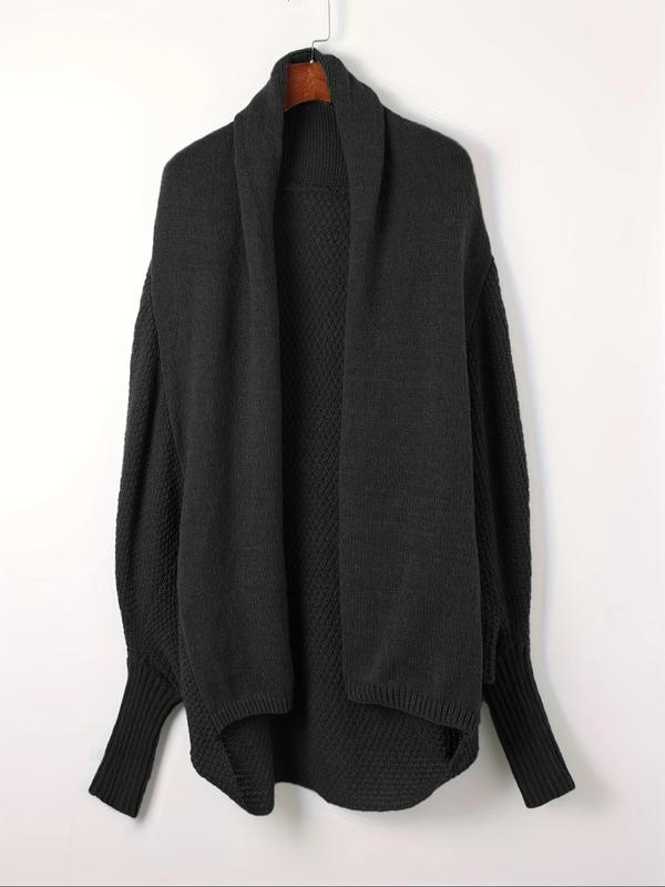 Women's Plain High Low Hem Batwing Sleeve Cardigan, Casual Long Sleeve Open Front Knitwear for Fall & Winter, Women's Knit Clothing for Daily Wear 7