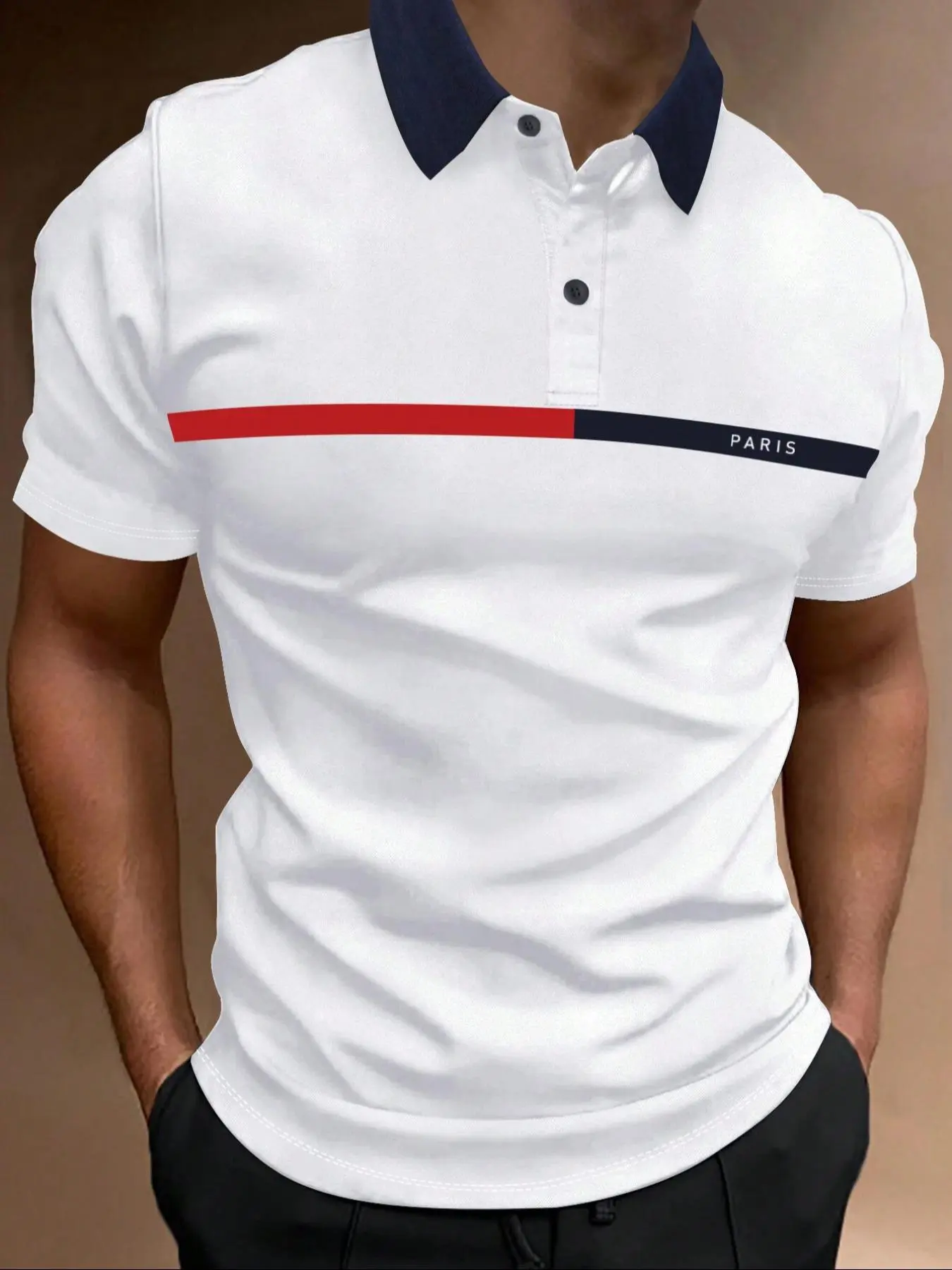 Men's Regular Fit Striped & Letter Print Polo Shirt, Casual Short Sleeve Top for Summer, Fashion Men's Clothes for Daily Wear, Tropical