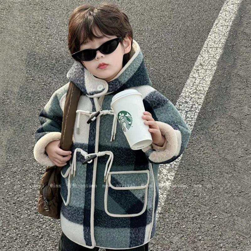 [110-150 size] Áo Khoác dạ dáng dài lót lông phong cách Hàn Quốc dành cho bé trai áo  bbr