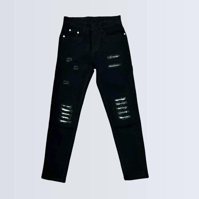 Quần jean dài nam kiểu rách có lót vá trắng ở gối chất bò co dãn nhẹ QD31 form skinny Menswear Pants Có Túi