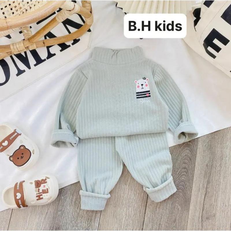 6===16kg Bộ quần áo cao cổ dài tay, chất liệu len tăm họa tiết bé trai bé gái 2