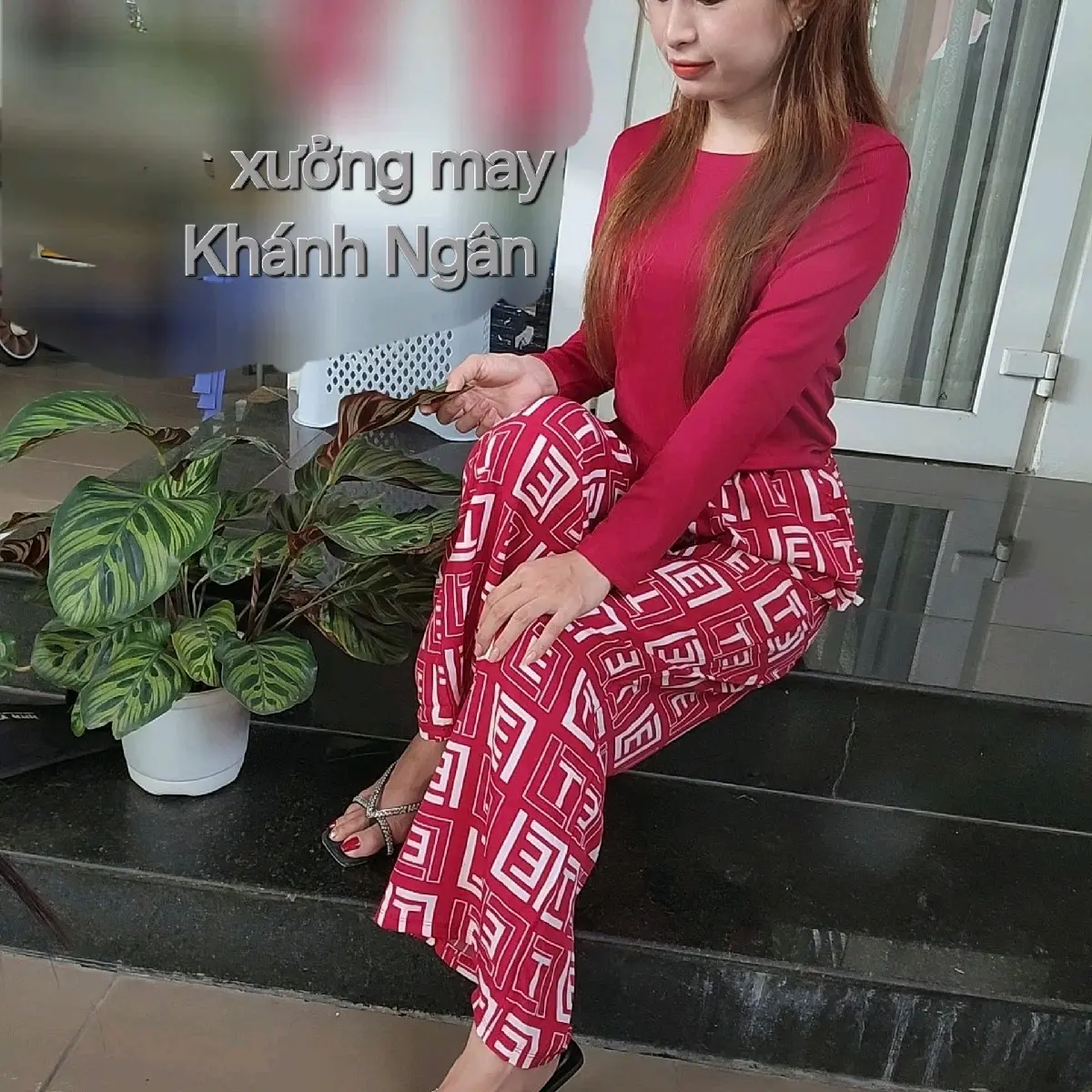 sét đồ bộ cổ tròn quần rộng voan chất thun gân loại 1