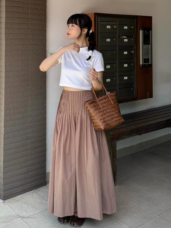 Chân váy dài xếp ly nhỏ linen thô hàn | SOMS | Sor Skirt