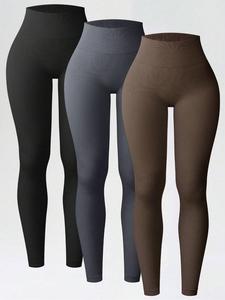 Women's Solid High Waist Sports Leggings, Sporty Casual Comfy Breathable Seamless Skinny Pants for Yoga Gym Workout, Ladies Sportswear for All Seasons