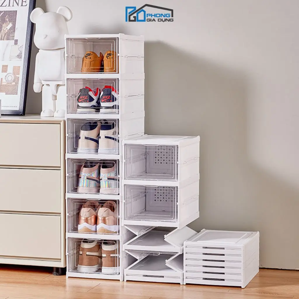 Hộp để giày dép đa năng có thể gấp gọn tiện lợi, Chất liệu nhựa PP và PET độ bền cao Chống Bụi Lắp Ráp