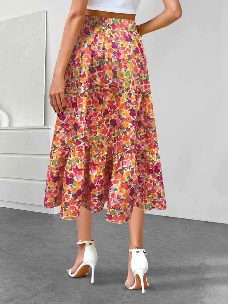 Product Introduction of Women's Ditsy Floral Print Skirt, Boho Fashion Elastic Waist Skirt for Daily Holiday Vacation Wear, Ladies Bottoms for All Seasons 2