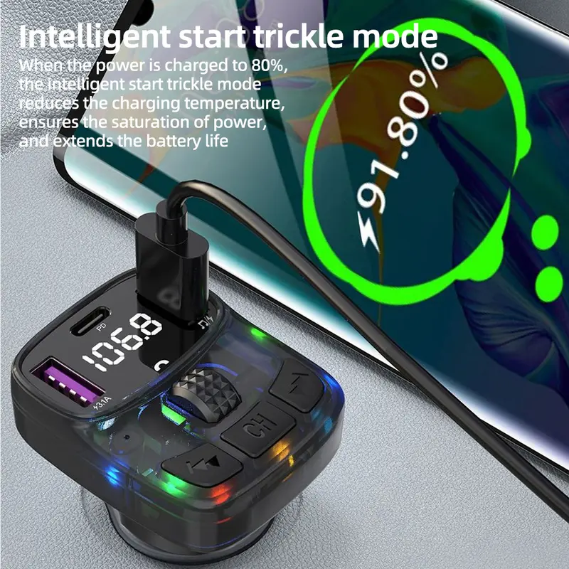 Bluetooth trên ô tô, Bộ phát FM Bluetooth 5.3, Rảnh tay sạc, Bộ điều chế vô tuyến, Máy nghe nhạc MP3, với Bộ Chuyển Đổi sạc siêu nhanh PD15W, # 474909 4