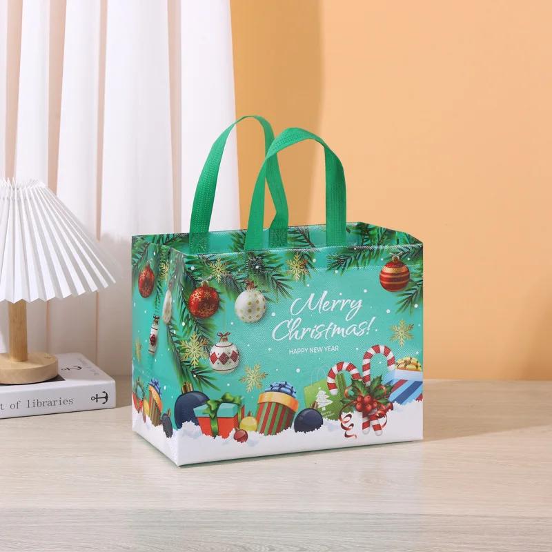 Christmas Gift Bags Santa Claus Elk Snowflake Tote Bag Non-Woven Portable Gift Packaging Bag New Year Christmas Party Decoration 2