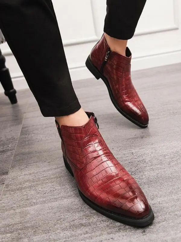 Men's Fashionable Crocodile Embossed Zipper Design Boots, Casual Comfortable Ankle Boots for Daily Wear, Business Style Boots for Party, Daily Clothing Decor 5