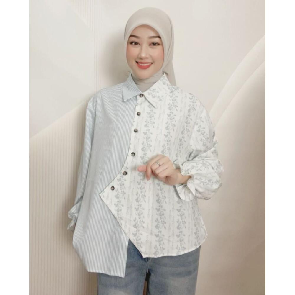 Asaya Atasan Kemeja lengan panjang model baru dan bergaya trendi casual untuk wanita elegant