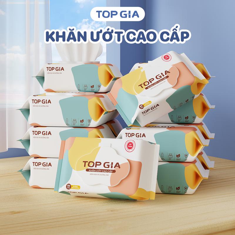 [ĐA KHO] Thùng 12 Bịch khăn ướt cao cấp Topgia 80 tờ kích thước 15x20cm mềm mại, Khăn giấy ướt cho bé không mùi, an toàn cho mọi làn da Giấy Ăn
