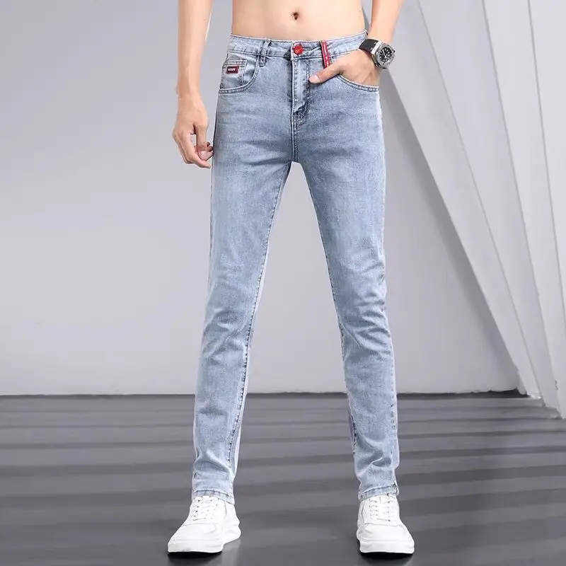 Quần Jean Màu Sáng, Cao Cấp, Thương Hiệu Thời Trang Nam, Dáng Ôm, Quần Co Giãn, Quần Dài Ống Đứng, Phong Cách Hàn Quốc, Hợp Xu hướng, Mùa Hè 2024 2