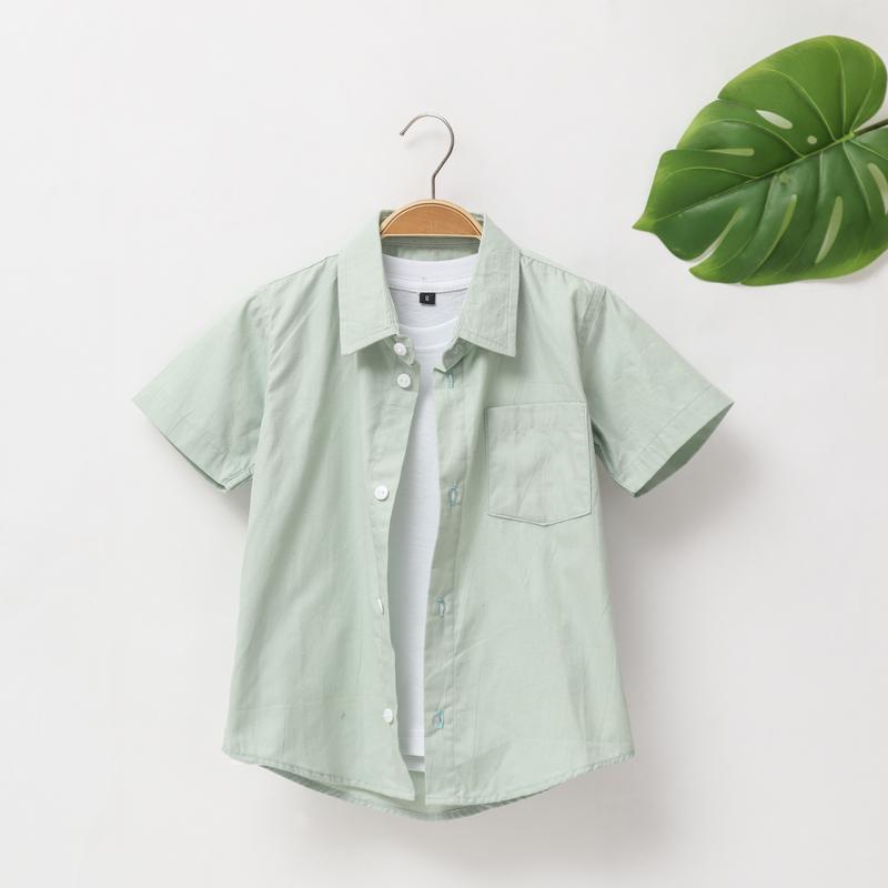 BAJU KEMEJA LENGAN PENDEK ANAK LAKI LAKI BASIC PINK POLOS KATUN POPLIN USIA 5-14 TAHUN 1
