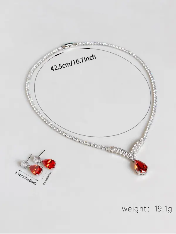 Elegant Artificial Zircon Necklace & Dangle Earrings & Ring & Bracelet, Fashion Jewelry Set for Party, Daily Decor, Trendy All-match & Exquisite Jewelry for Birthday Gift 1