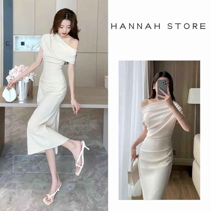 Joie Dress Đầm lệch vai dáng bút chì xẻ tà sau cách điệu eo chất co giãn có bigsize