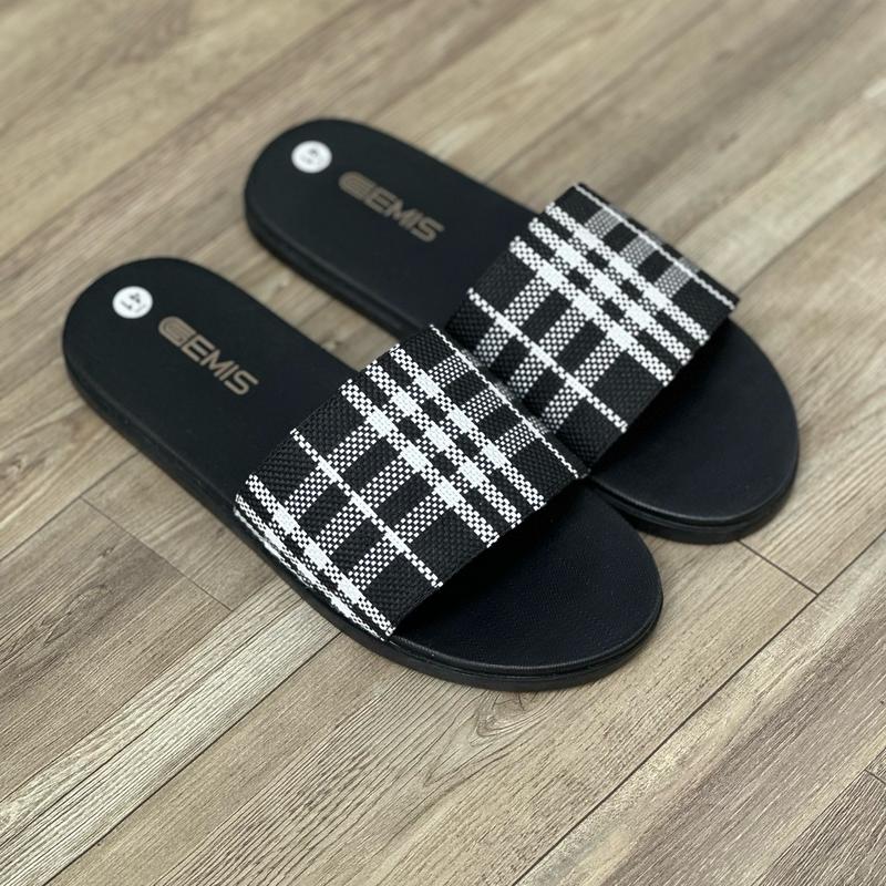 Dép Lê Nam Quai Ngang BBR Bản Đẹp Màu Đen Kẻ Ô Trắng - Gemis - DéP, Nhung Cao Su Đế Bằng Slipper bbg đi dep chong