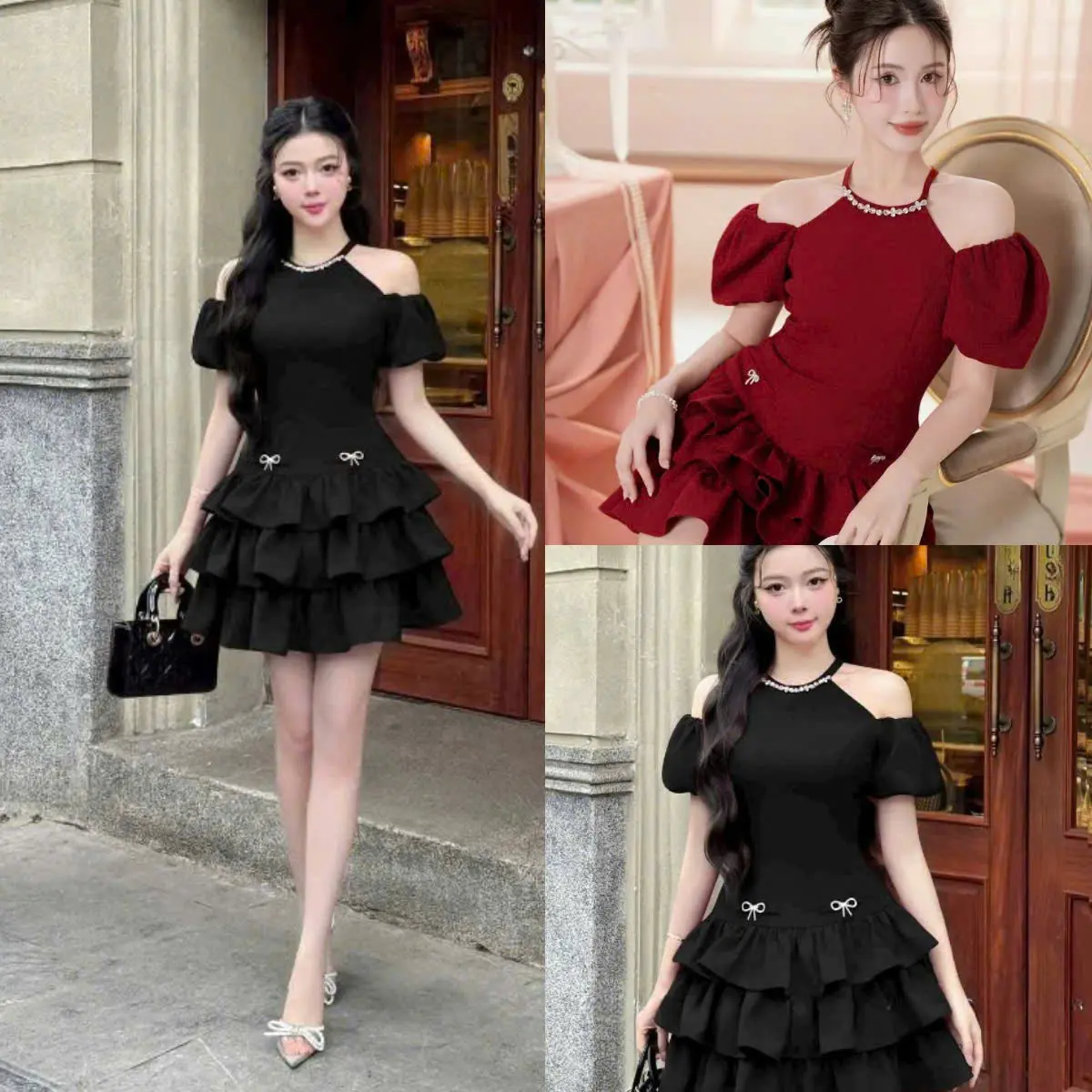 MẪU ĐÂM XẾP TẦNG ÁO HỠ VAI ĐÍNH NƠ CHẤT COTON LẠN NÀNH CHO CÁC NÀNG setvoan