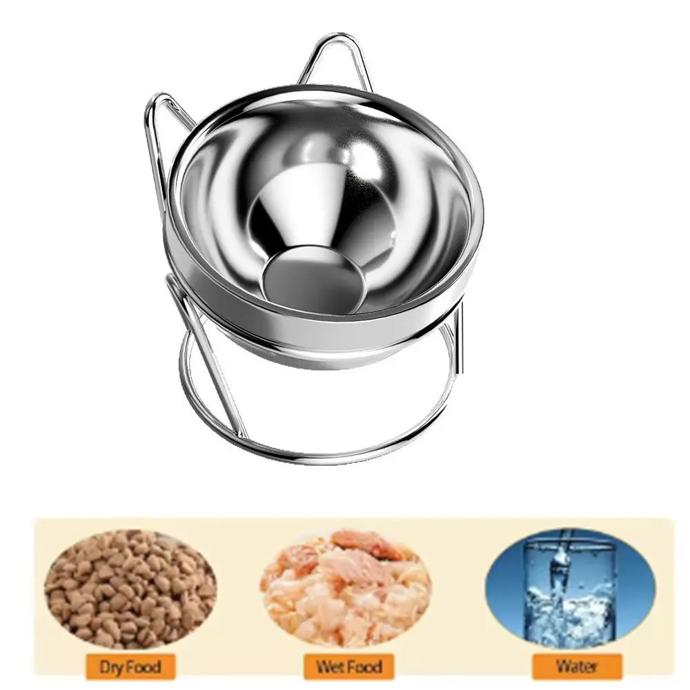 Sturdy Pet Neck Protection Stainless Steel Cat Bowl High Foot Fall-Resistant Cat Water Bowl Drinking Bowl Slanted Mouth Anti overturning Elevated Dog Bowl Cat Food Bowl Rice Bowl