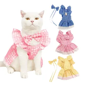 BAJU KUCING DRESS BAHAN KATUN TAMBAH BUSUR TERLUCU BAJU ANJING KELINCI LUCU MURAH SIZE XS XL
