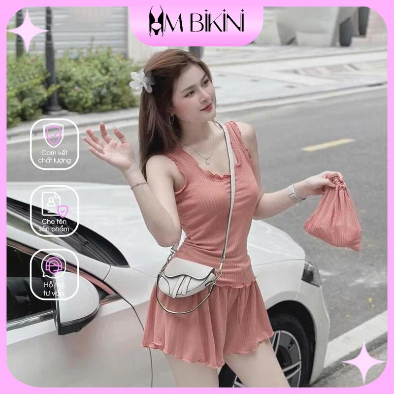 Set Bộ đồ ngủ nữ Áo ba lỗ Quần đùi Viền bèo thun tăm Cotton cực mát nhiều màu siu xinh - HM Bikini 0