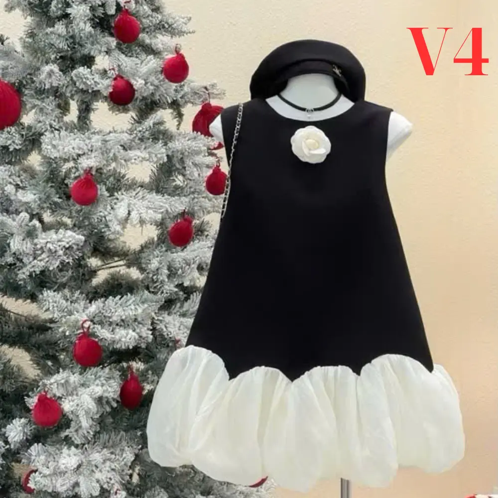 Mã V4: (20kg - 60kg) Đầm chữ A sát nách phối lai bí xinh cho bé gái